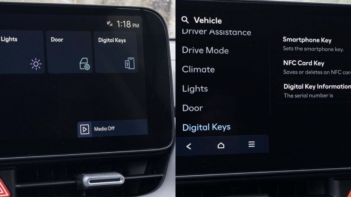 digital car key setup screens on infotainment system