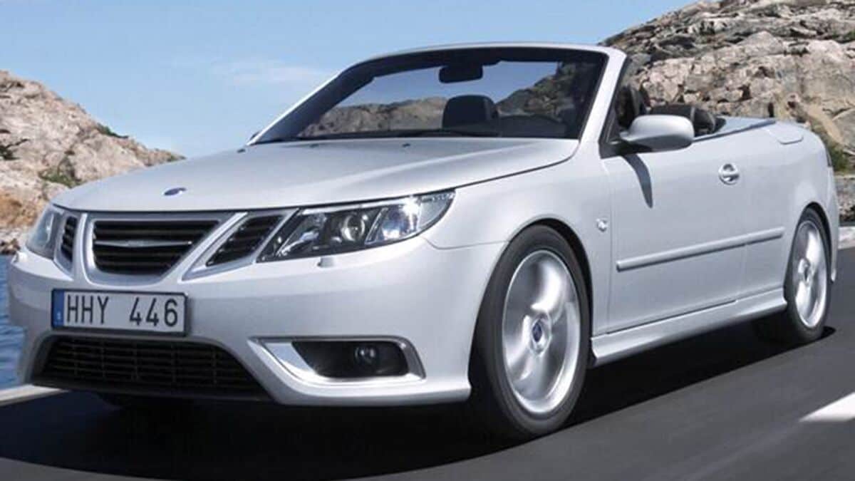 2011 Saab 9-3 on the road.