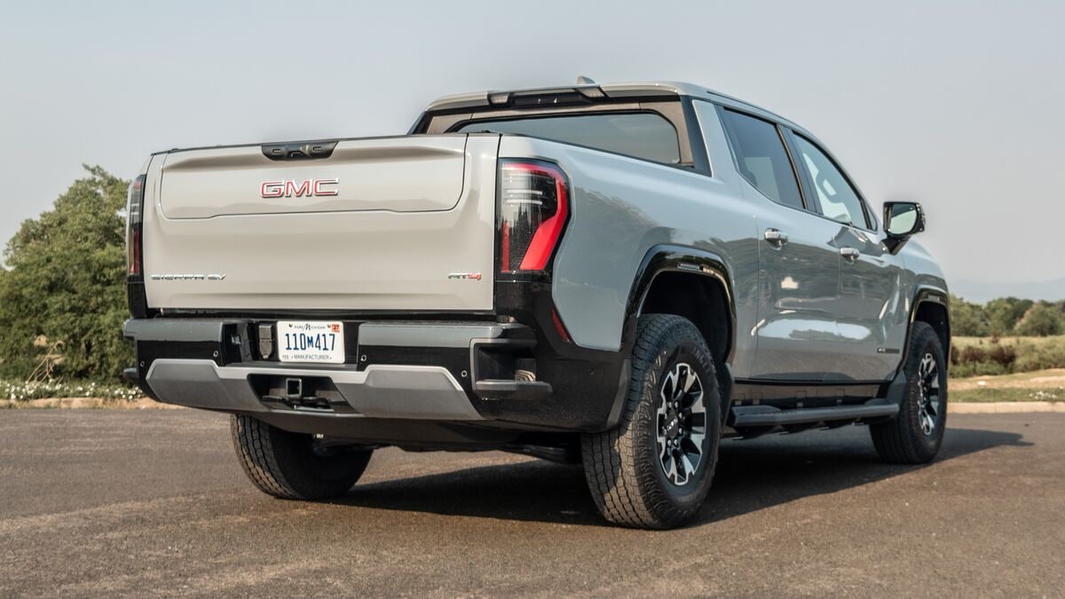 2026 GMC Sierra EV AT4 rear 3 quarter angle