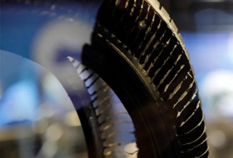 A tire cross-section that shows the radial structure in Michelin’s first radial tire design.