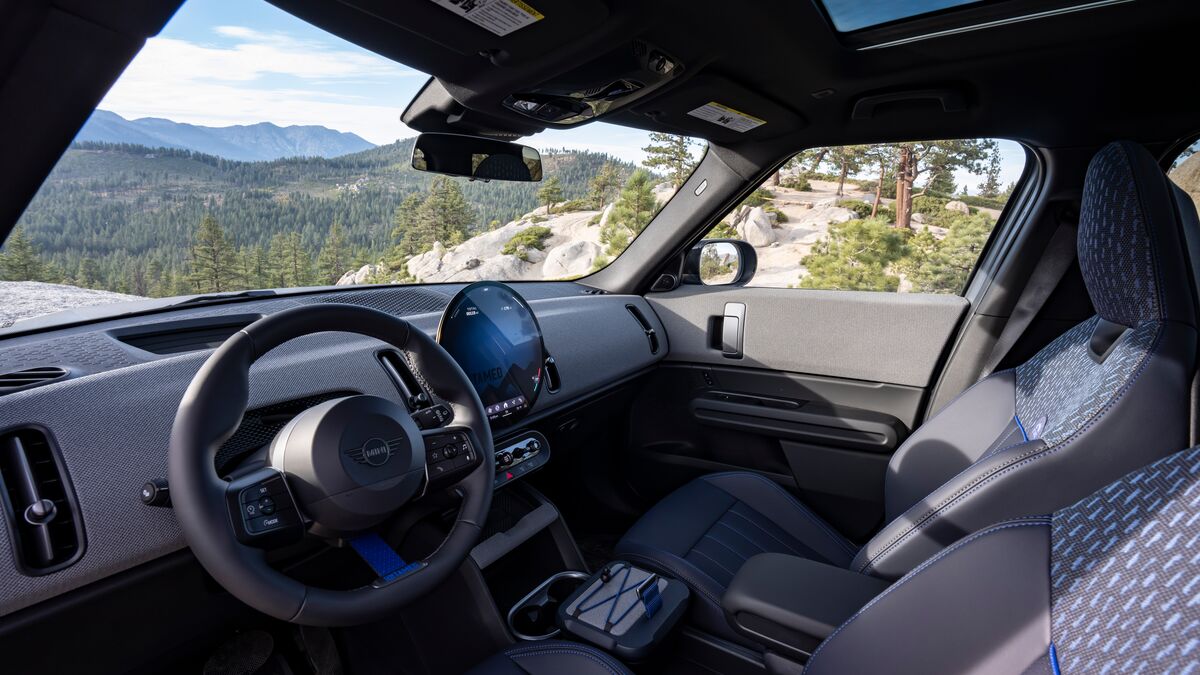2027 Mini Countryman Untamed cockpit view looking at trees.
