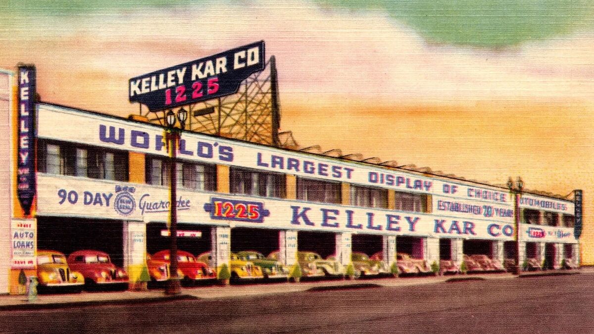 Kelley Kar Company postcard advertisement.