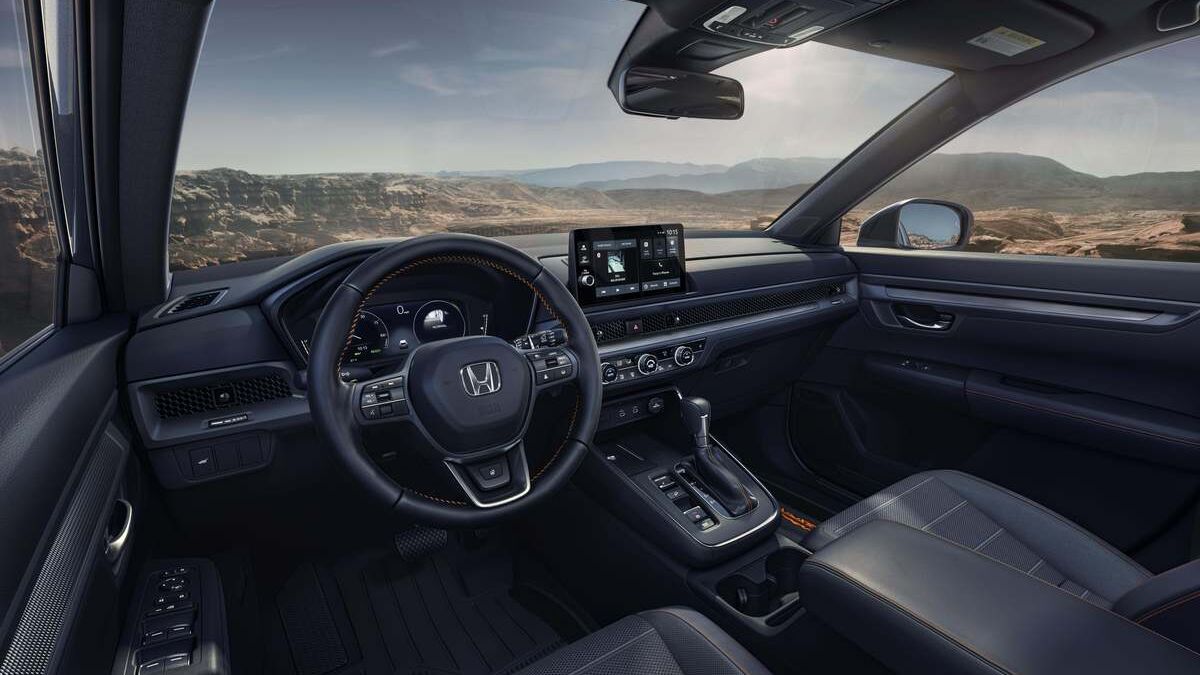 Photo of 2026 Honda CR-V from the driver's point of view at the steering wheel and dashboard controls