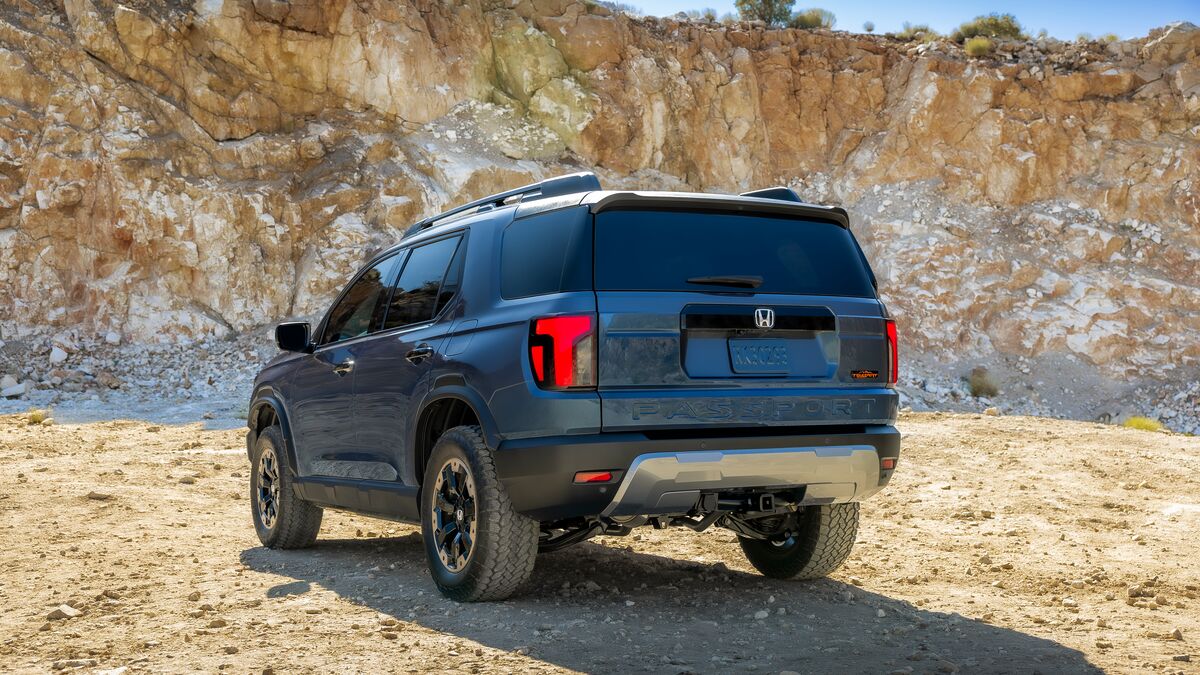 2027 Honda Passport Trailsport with facing rocky outcropping