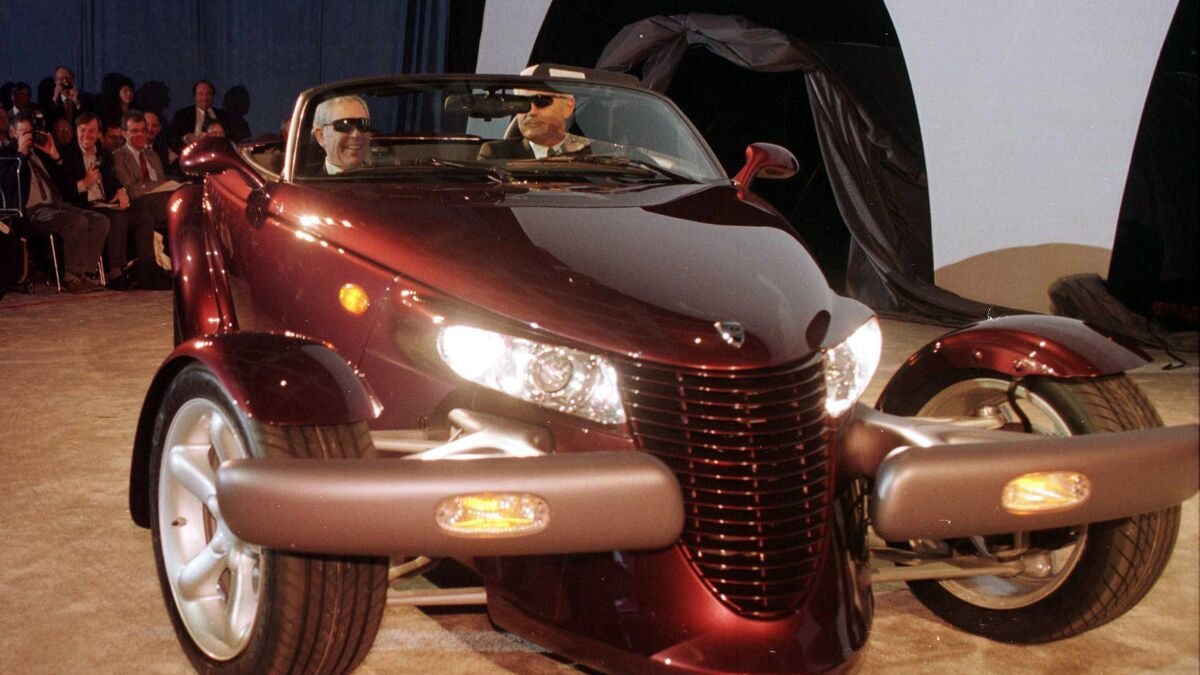 Plymouth Prowler with driver and passenger at unveiling.
