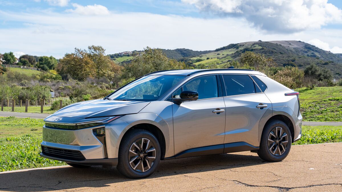 2026 Toyota bZ XLE parked near grassy knoll.