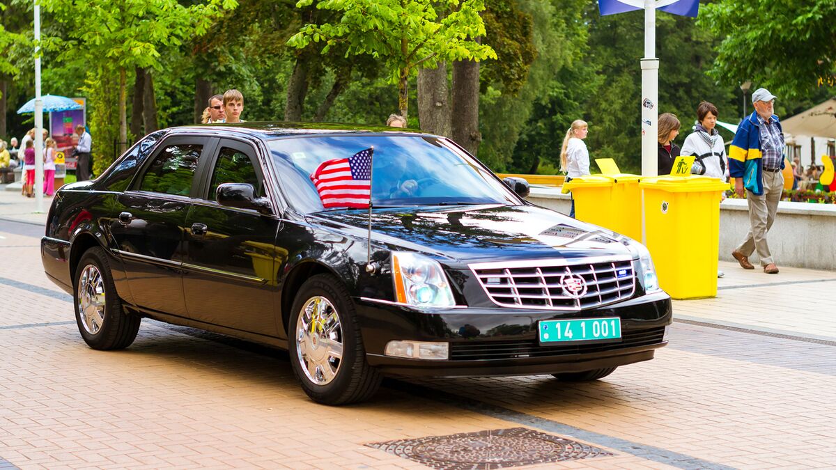 The Cadillac Deville on the road.