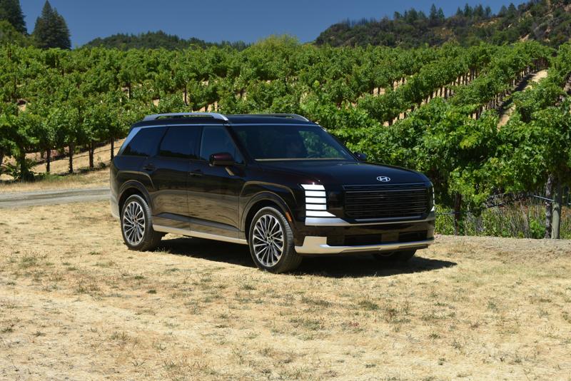 2026 Hyundai Palisade Calligraphy parked near an orchard.