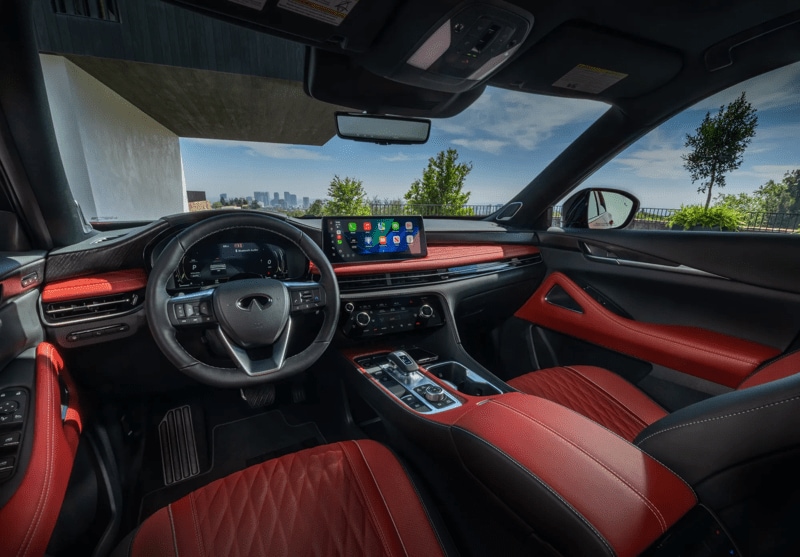 Red interior of the 2027 Infiniti QX65.