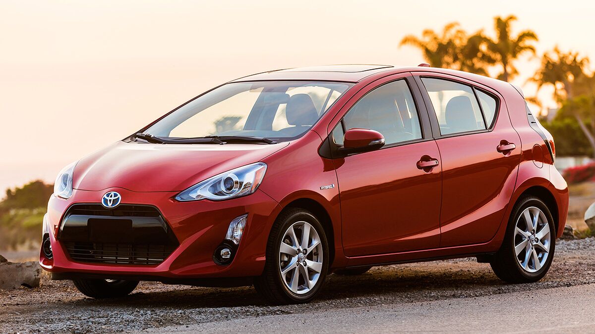 2017 Toyota Prius C in red.