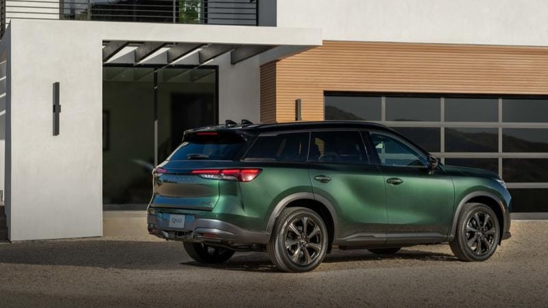 The 2026 Infiniti QX60 seen from a rear quarter angle