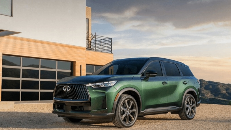 2026 Infiniti QX60 in green parked on a roof.