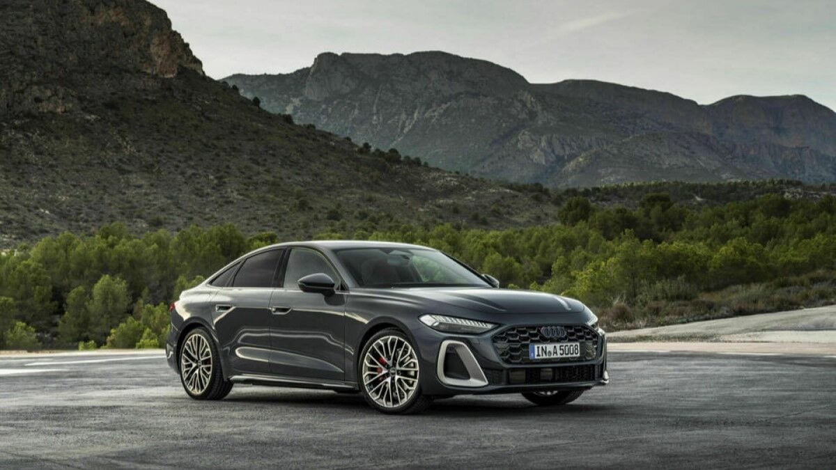 The 2025 Audi A5 seen from a front quarter angle