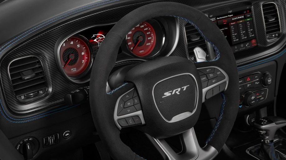 2020 Dodge Charger SRT Hellcat Widebody Daytona 50th Anniversary carbon fiber interior.