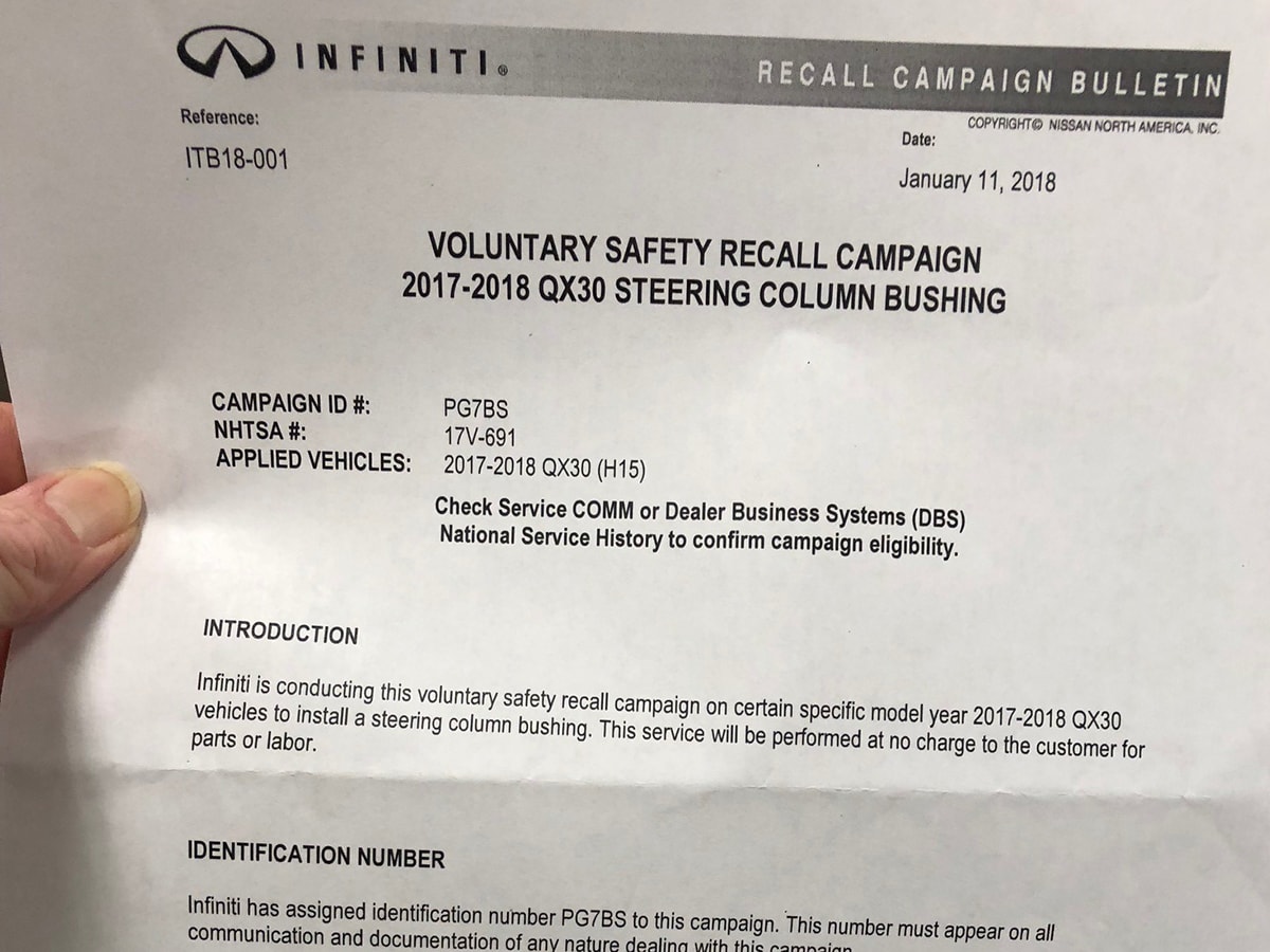 2018 Infinti Qx30 Recall