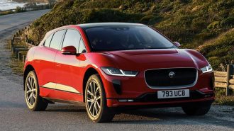 The 2019 Jaguar I-Pace seen from a front quarter angle