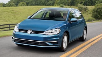 The 2019 Volkswagen Golf seen from a front quarter angle