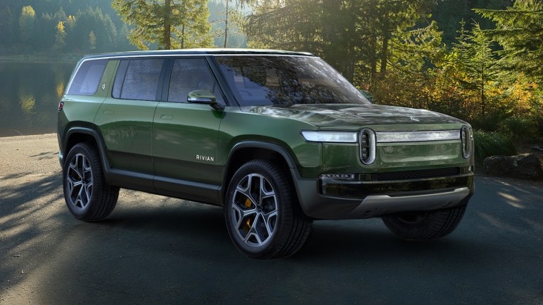 LA 2021 Rivian R1S Green Front Quarter