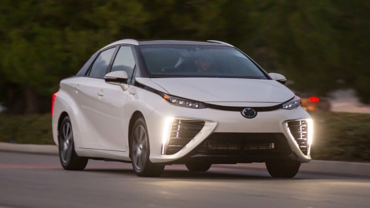 RT 2019 Toyota Mirai White Action Front Quarter Right