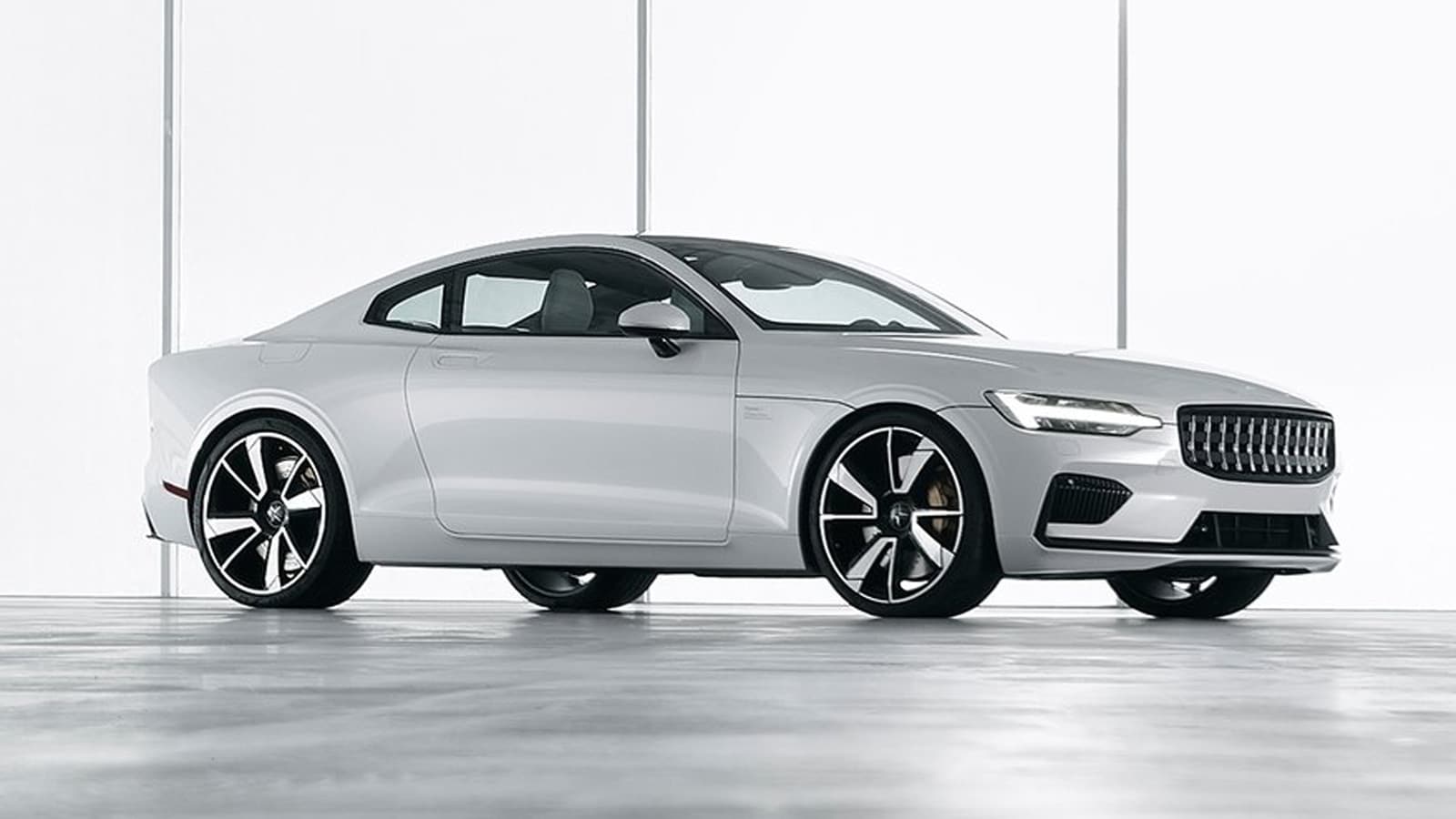 The Polestar 1 coupe seen from a front quarter angle