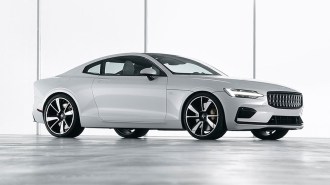 The Polestar 1 coupe seen from a front quarter angle