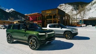 2022 Rivian R1S and R1T on snow