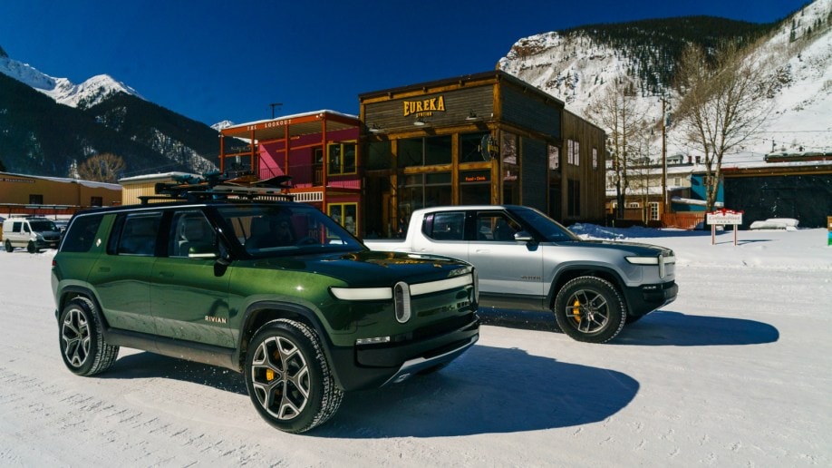 2022 Rivian R1S and R1T on snow