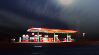 A gas station in the evening