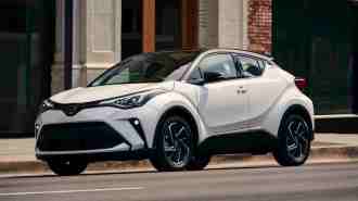 2021 Toyota C-HR in white and black in the city