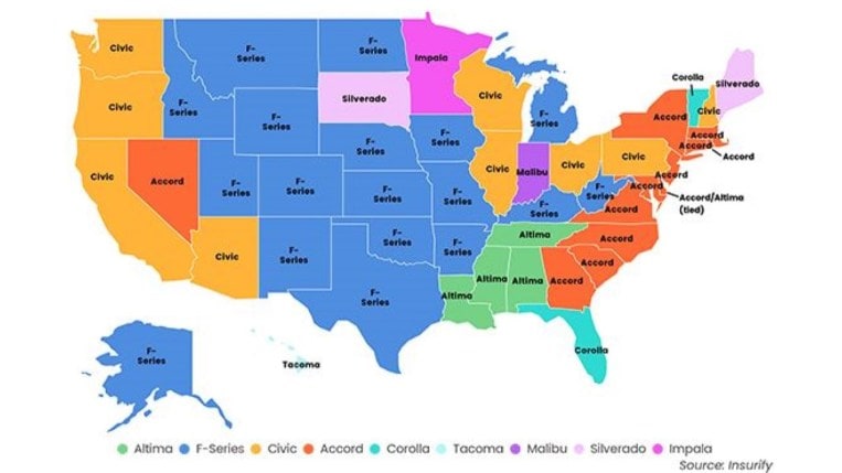 Insurify Study Most Popular Cars By State