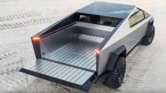 The Tesla Cybertruck with its bed open