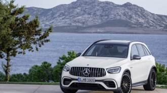 The 2022 Mercedes-Benz GLC AMG seen from a front quarter angle