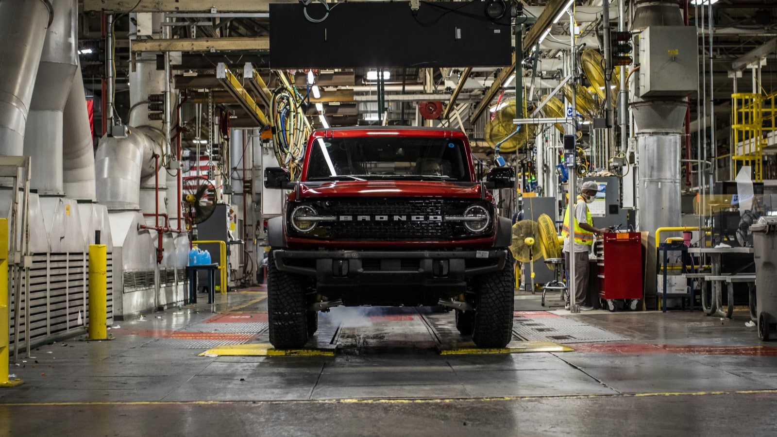 Ford Broncos rolling off a factory line