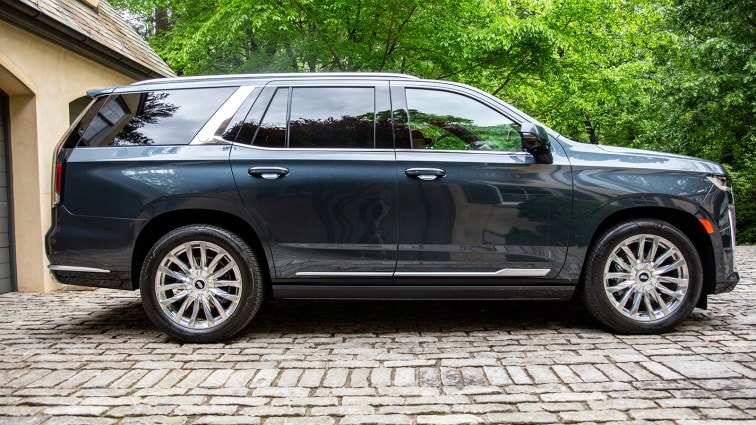 2021 Cadillac Escalade 600 profile in steel blue