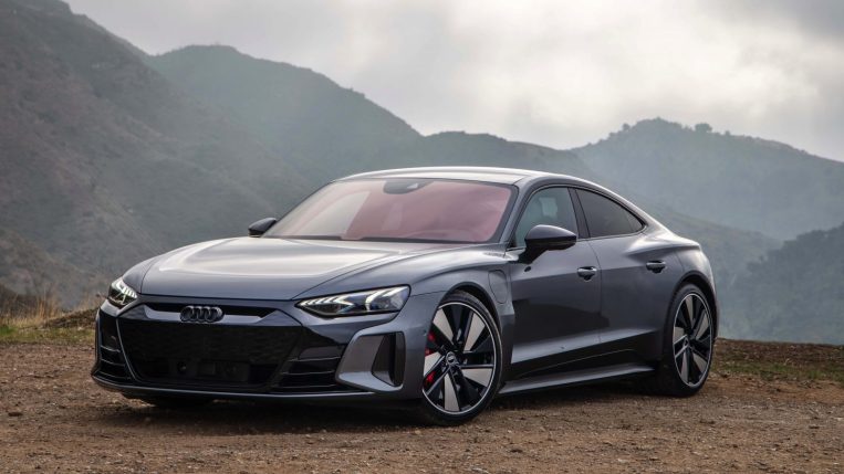 2022 Audi e-tron GT on a hill in grey