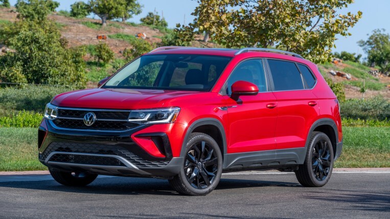 2022 Volkswagen Taos in red.