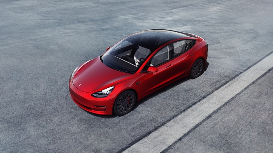 2021 Tesla Model 3 top view.