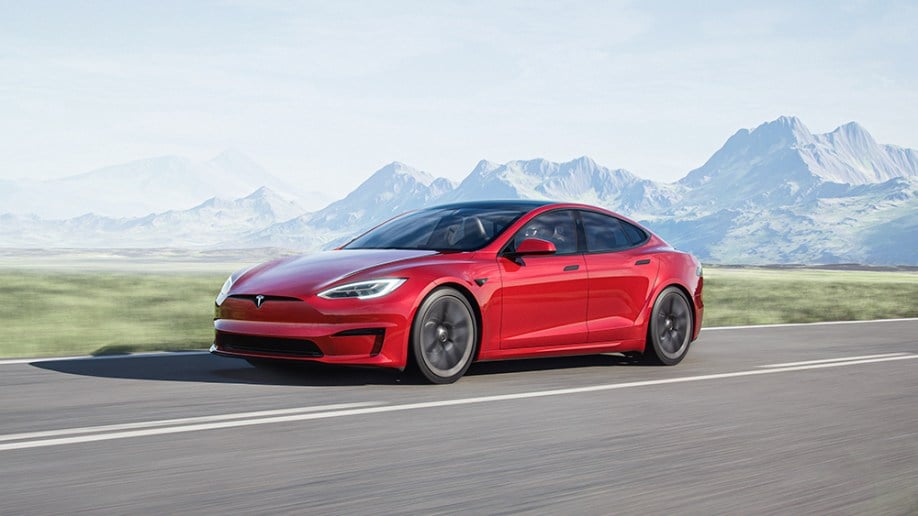2021 Tesla Model S driving.