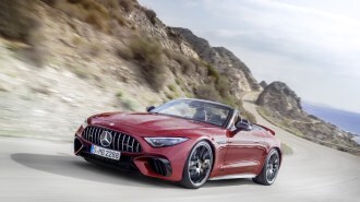 The 2022 Mercedes-AMG SL seen from a front quarter angle