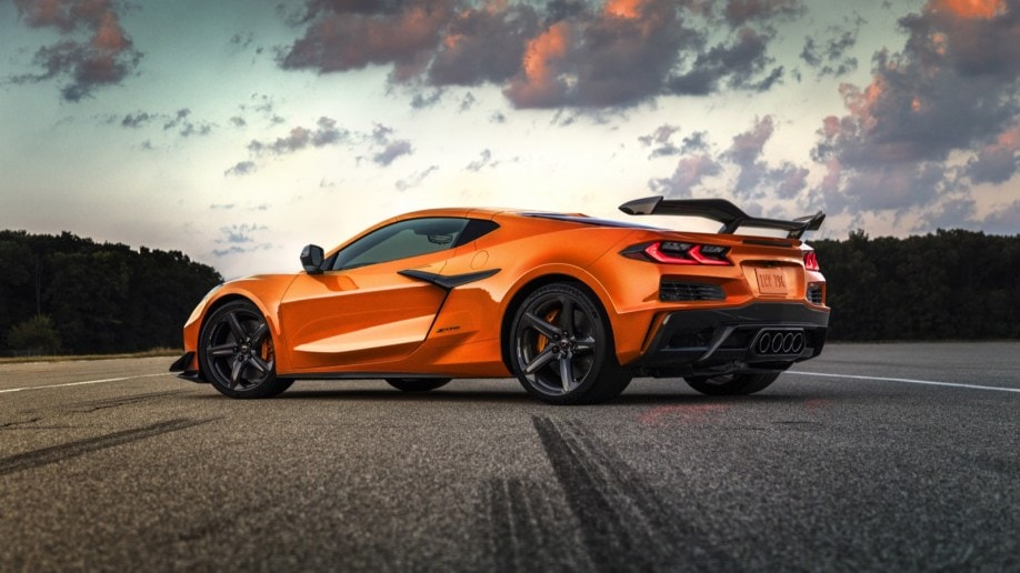 The 2023 Chevrolet Corvette Z06 seen from a rear quarter angle