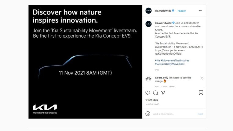 2023 KIA EV9 Teaser Instagram Post