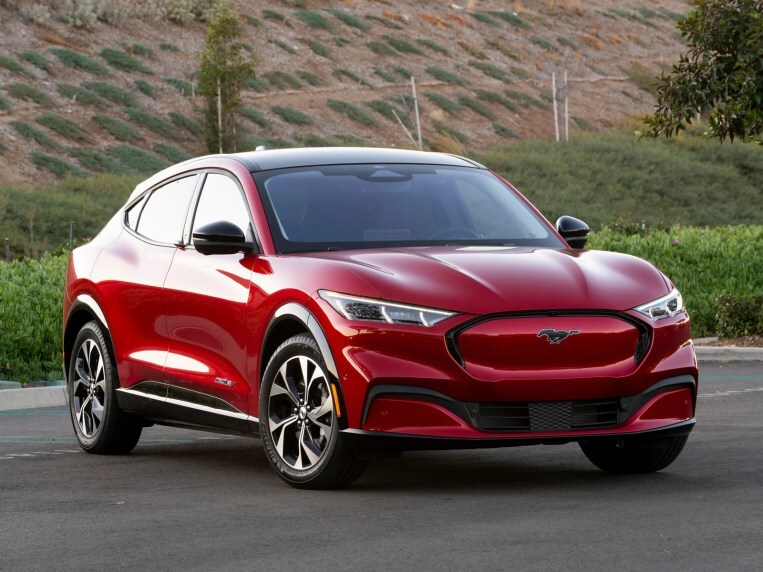 2022 Ford Mustang Mach-e in red.