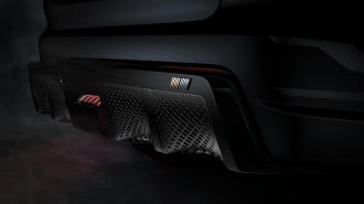 The Mitsubishi Ralliart logo on the rear diffuser of the Mitsubishi Vision Ralliart Concept