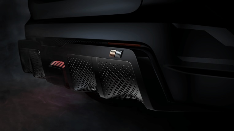 The Mitsubishi Ralliart logo on the rear diffuser of the Mitsubishi Vision Ralliart Concept