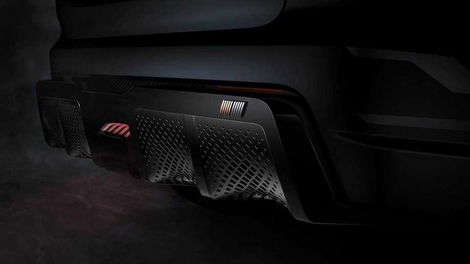 The Mitsubishi Ralliart logo on the rear diffuser of the Mitsubishi Vision Ralliart Concept