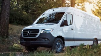 The Mercedes-Benz Sprinter van from a front quarter angle