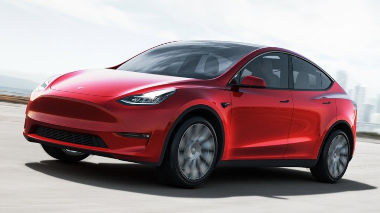 2022 Tesla Model Y in red.