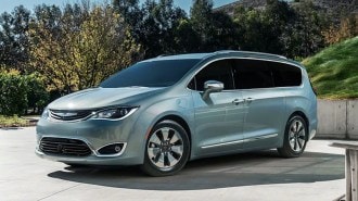 The 2017 Chrysler Pacifica Hybrid seen from a front quarter angle