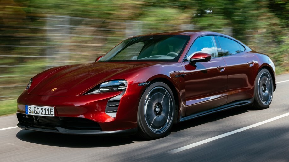 2022 Porsche Taycan 4S in red.