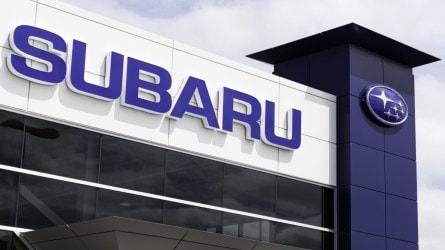 A Subaru sign on a dealership
